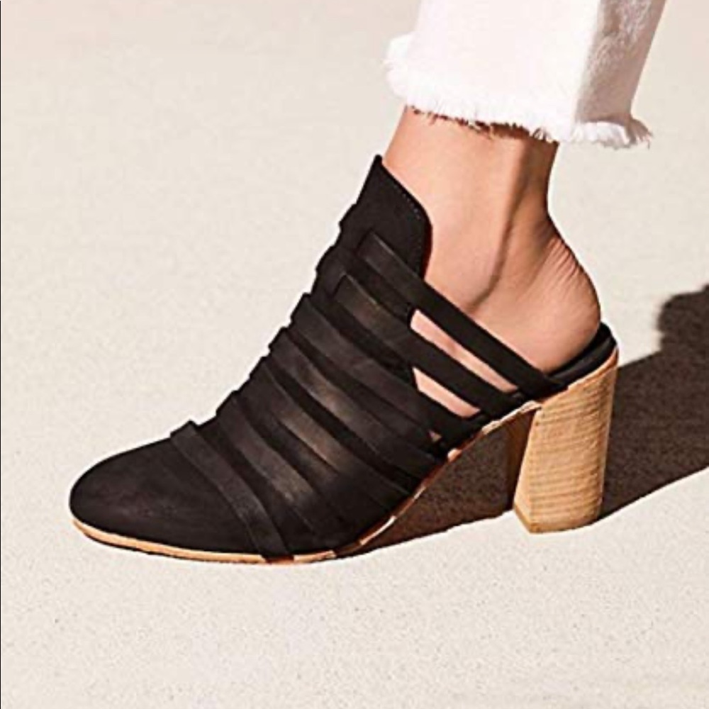 Free People Women's Byron Strappy Mule black bootie heels Size 8